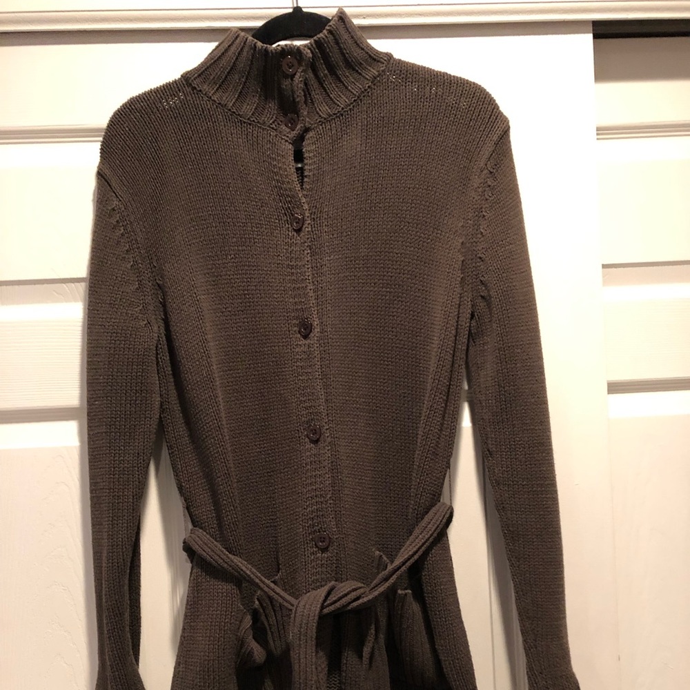 Calvin Klein Long Cardigan, Size Large, Chocolate Brown